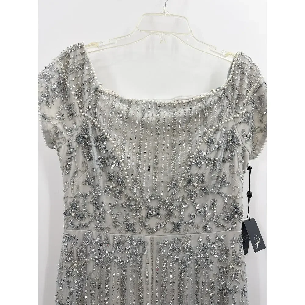 Adrianna Papell Blue Silver Long Formal Gown Dress 12 New Nwt - Picture 4 of 15